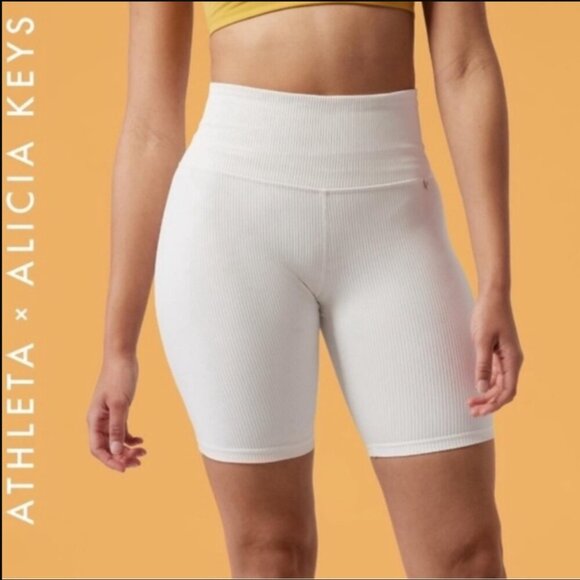 Athleta Pants - Athleta x Alicia Keys Elation Bike Shorts Size Medium Rib Magnolia White 9 Inch